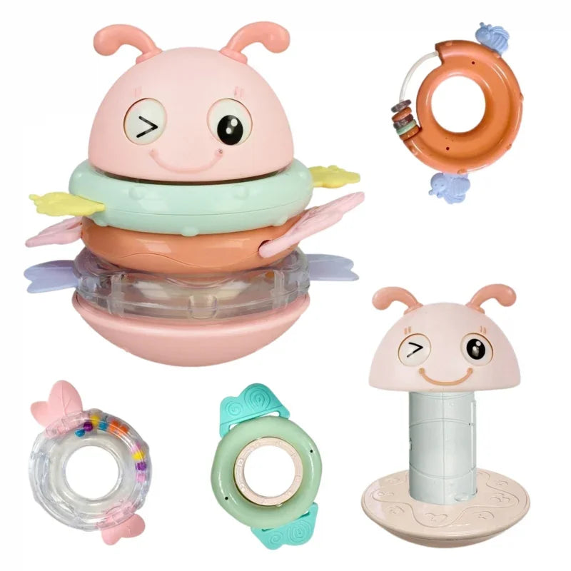 2-WOOPIE Baby Wańka Wstańka Zabawka Sensoryczna 2w1 Grzechotka Gryzak Różowa-2