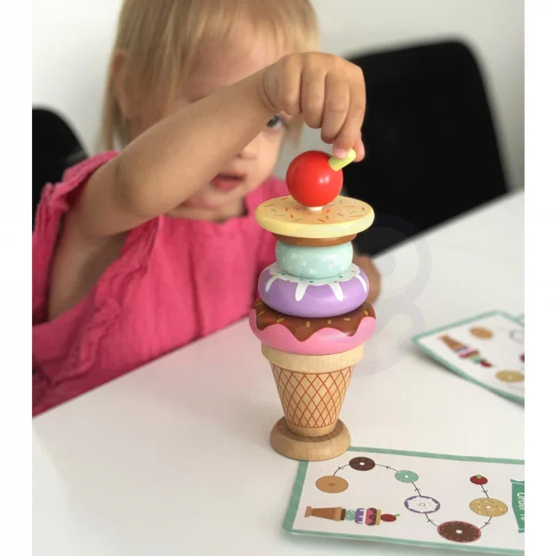 WOOPIE GREEN Drewniane Lody Układanka Montessori Cukiernia 12 el. - zabawki-dla-dziewczynki