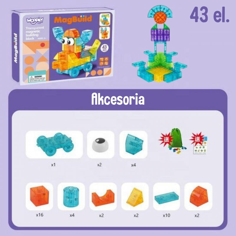 3-WOOPIE Przezroczyste Magnetyczne Klocki Konstrukcyjne 43 el.-3