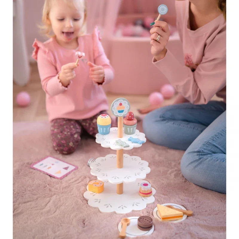 TOOKY TOY Patera Słodkości Drewniany Stojak Babeczki Ciasta - zabawki-dla-dziewczynki