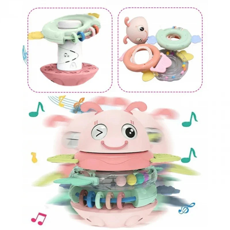 5-WOOPIE Baby Wańka Wstańka Zabawka Sensoryczna 2w1 Grzechotka Gryzak Różowa-5