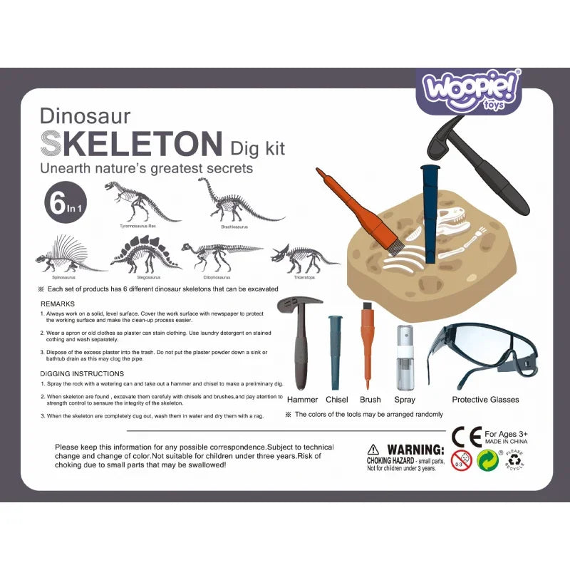 WOOPIE Wykopalisko "Mały Archeolog" 6 Szkieletów Dinozaurów - zabawki-dla-dziewczynki