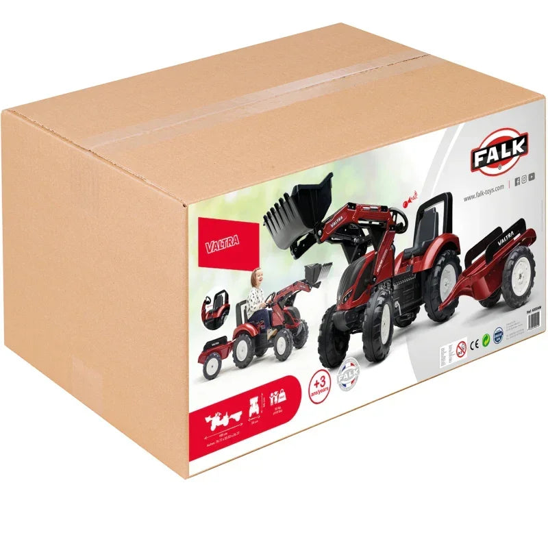Traktor Valtra FALK bordowy dla dzieci 3+ z łyżką i przyczepką - zabawki-dla-dziewczynki