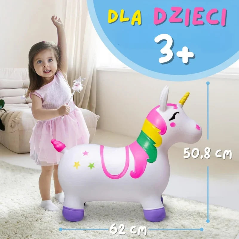 WOOPIE Skoczek Gumowy do Skakania Jednorożec Biały+ Pompka - zabawki-dla-dziewczynki