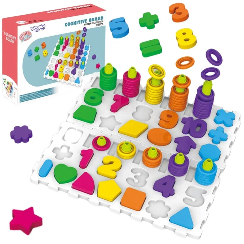 WOOPIE Układanka Montessori Sorter Trening Mózgu Literki Cyferki 139 el - zabawki-dla-dziewczynki