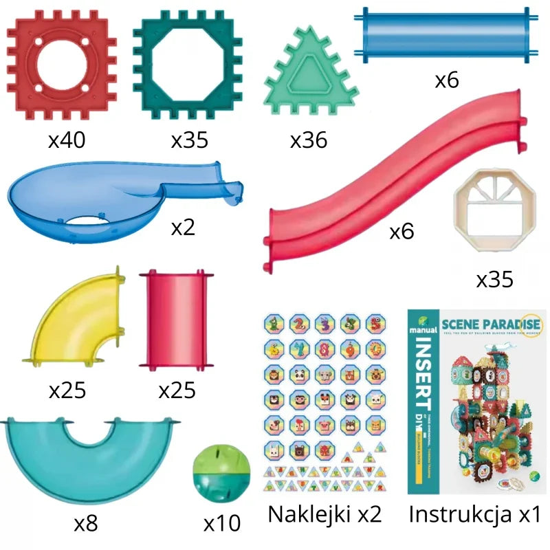 WOOPIE Klocki Konstrukcyjne 3D Zestaw Edukacyjny Tor Kulkowy 228el. - zabawki-dla-dziewczynki