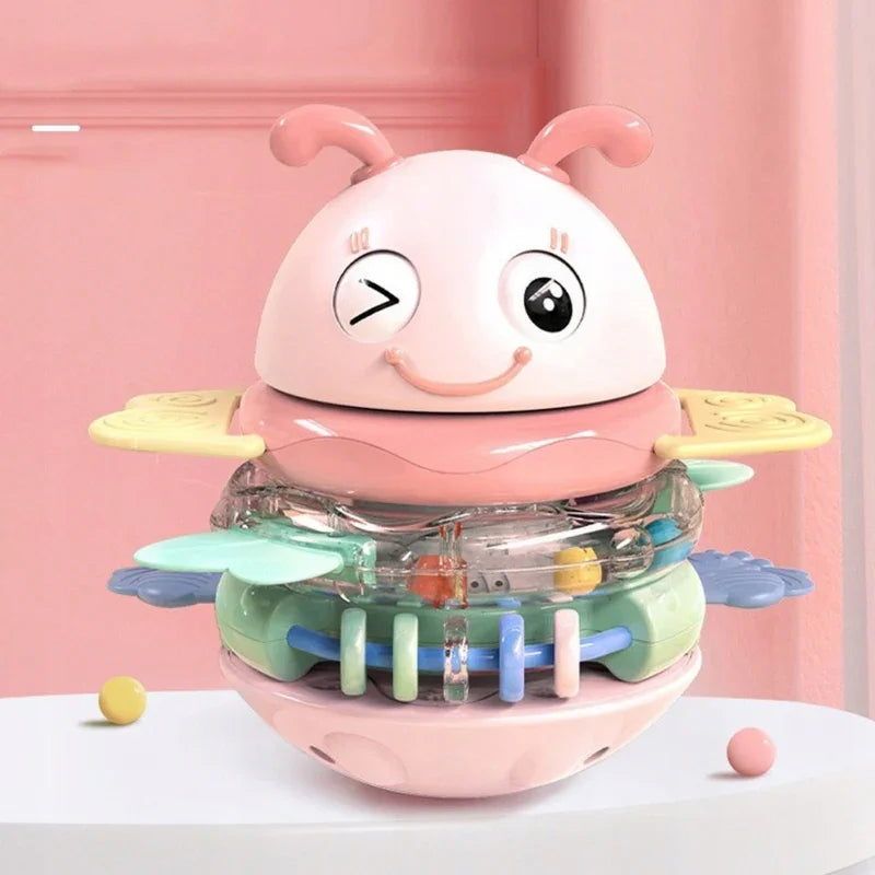 4-WOOPIE Baby Wańka Wstańka Zabawka Sensoryczna 2w1 Grzechotka Gryzak Różowa-4