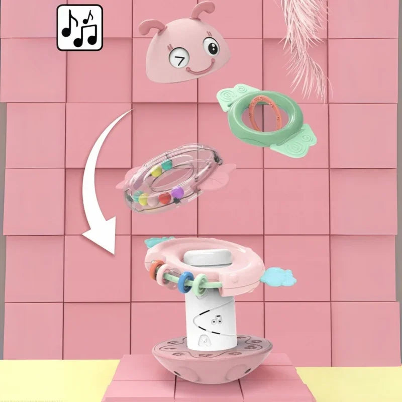 7-WOOPIE Baby Wańka Wstańka Zabawka Sensoryczna 2w1 Grzechotka Gryzak Różowa-7