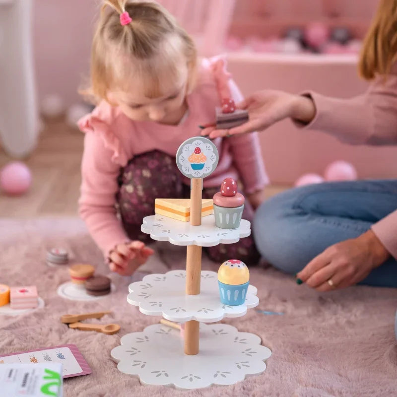 TOOKY TOY Patera Słodkości Drewniany Stojak Babeczki Ciasta - zabawki-dla-dziewczynki