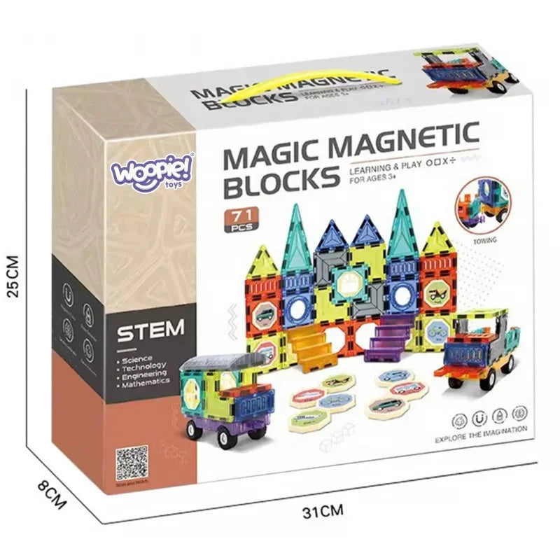 WOOPIE klocki magnetyczne 3D zestaw Zamek Pojazdy 71 elementów - zabawki-dla-dziewczynki