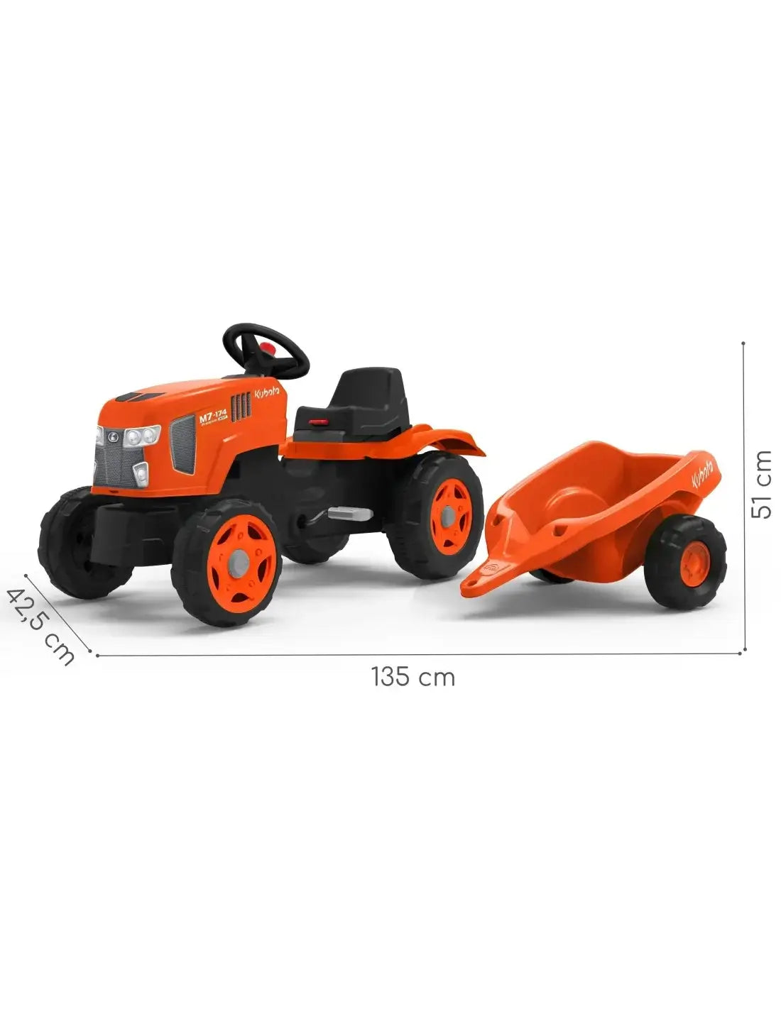 FALK Traktor Kubota z odczepianą przyczepką, przewożenie zabawek i piasku - zabawki-dla-dziewczynki