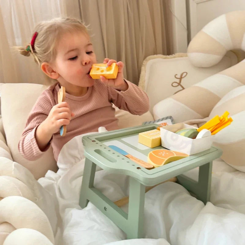 WOOPIE GREEN Zestaw Śniadaniowy z Tacą i Akcesoriami Serwis Pastelowy - zabawki-dla-dziewczynki