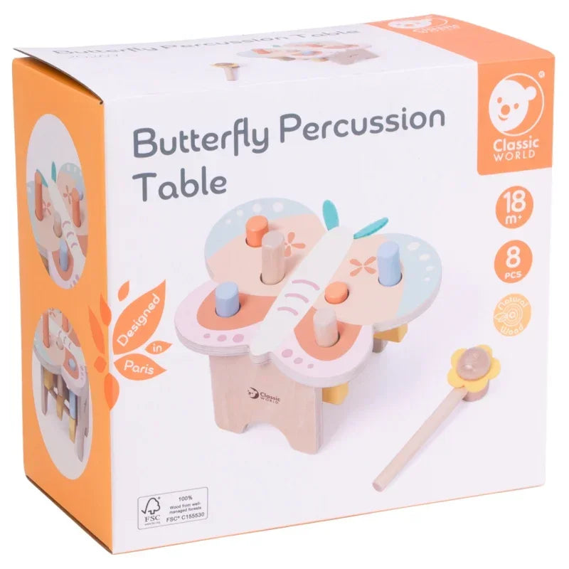 CLASSIC WORLD Wbijak Pastelowy Motylek Montessori z Młoteczkiem - zabawki-dla-dziewczynki