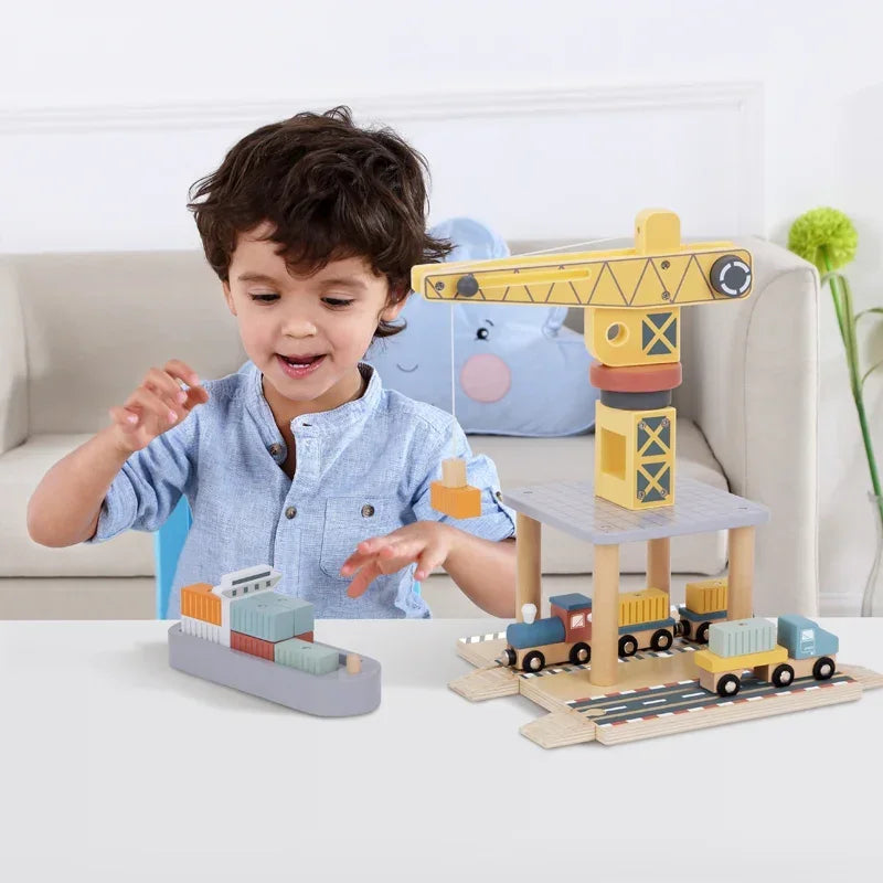 TOOKY TOY Drewniany Dźwig, zestaw dla przedszkolaków - zabawki-dla-dziewczynki