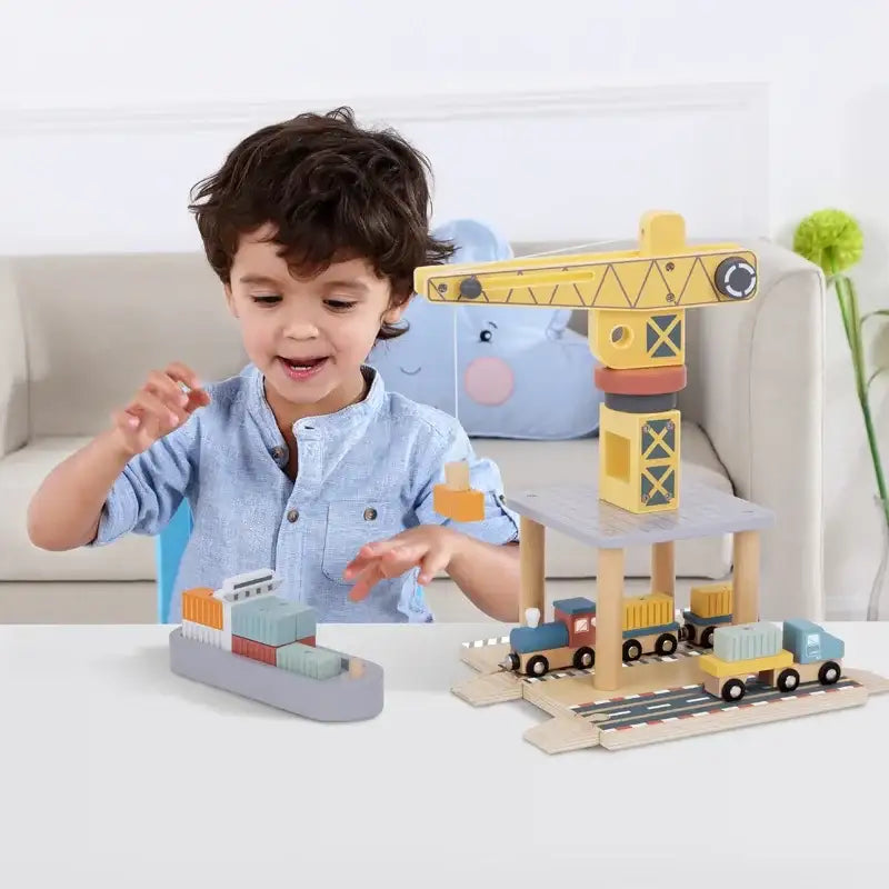 TOOKY TOY Drewniany Dźwig, zestaw dla przedszkolaków - zabawki-dla-dziewczynki