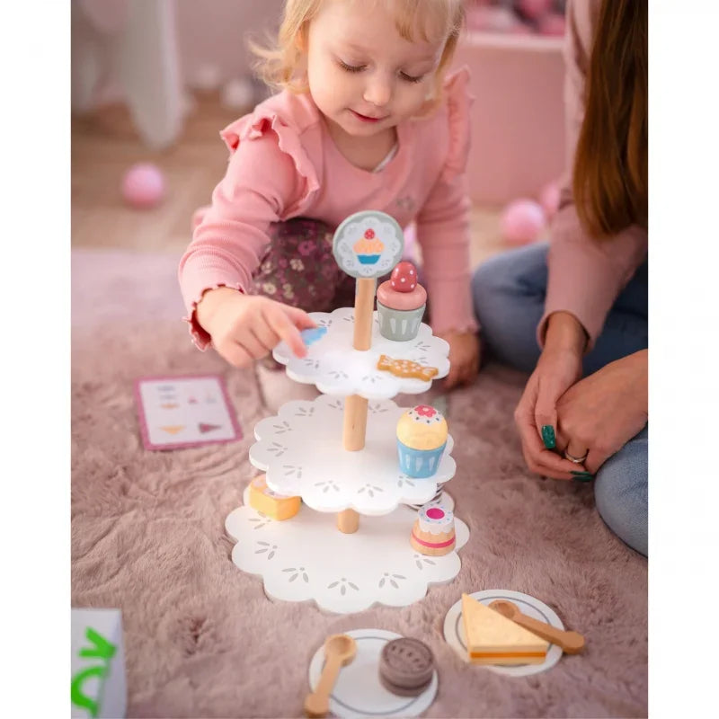TOOKY TOY Patera Słodkości Drewniany Stojak Babeczki Ciasta - zabawki-dla-dziewczynki