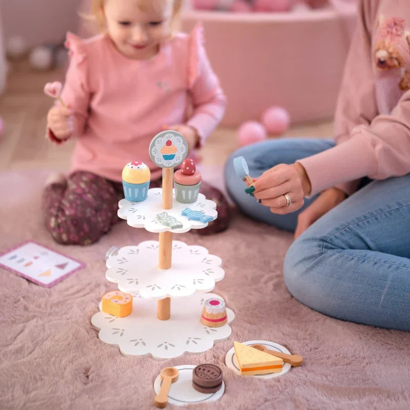 TOOKY TOY Patera Słodkości Drewniany Stojak Babeczki Ciasta - zabawki-dla-dziewczynki