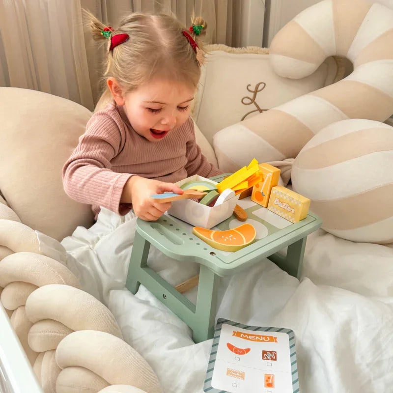 WOOPIE GREEN Zestaw Śniadaniowy z Tacą i Akcesoriami Serwis Pastelowy - zabawki-dla-dziewczynki