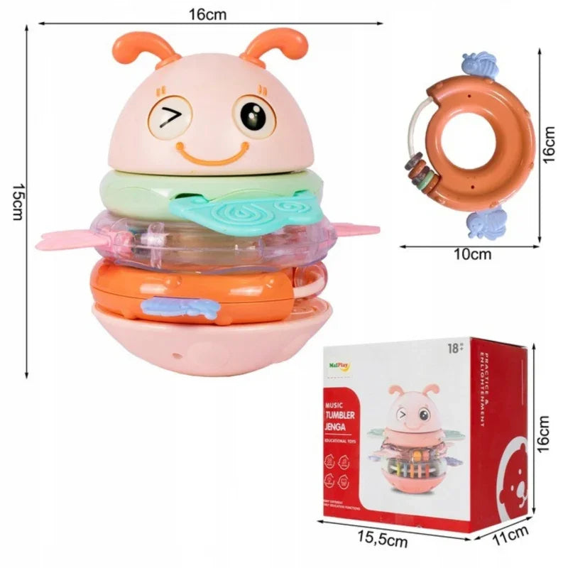 8-WOOPIE Baby Wańka Wstańka Zabawka Sensoryczna 2w1 Grzechotka Gryzak Różowa-8
