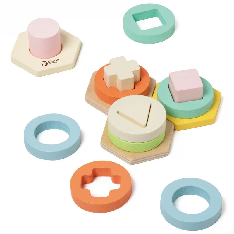 CLASSIC WORLD Sorter Montessori Kształtów i Kolorów Układanka Wieża - zabawki-dla-dziewczynki