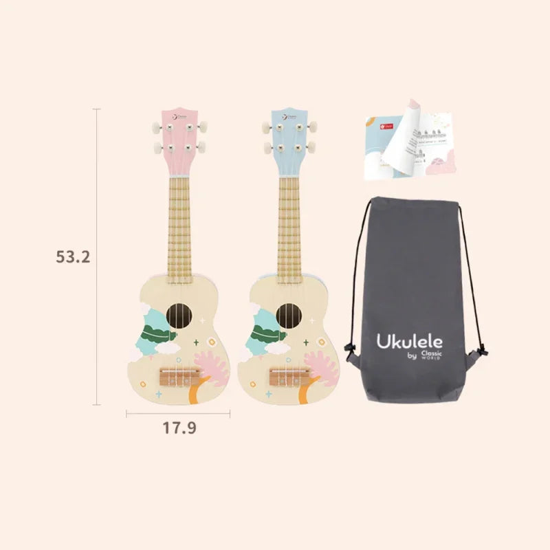 CLASSIC WORLD Drewniane Ukulele Gitara dla Dzieci Różowa - zabawki-dla-dziewczynki