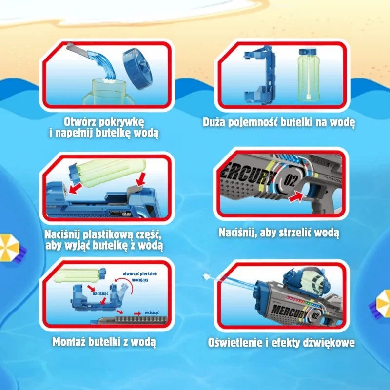 WOOPIE Pistolet na Wodę Elektryczny Automatyczny Merkury - zabawki-dla-dziewczynki