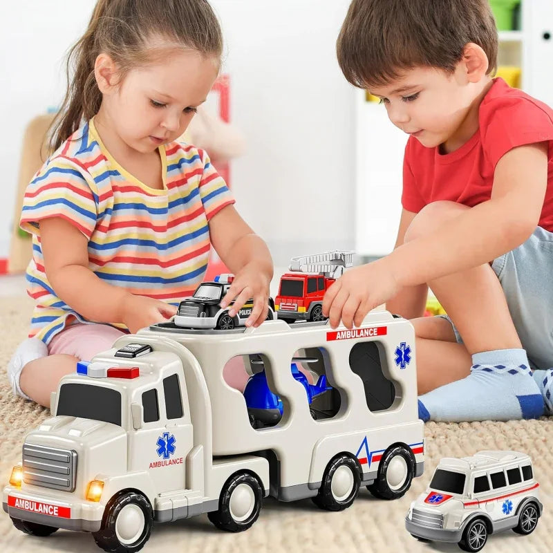 WOOPIE Laweta Drogowa zestaw 5 Aut - Ambulans - zabawki-dla-dziewczynki
