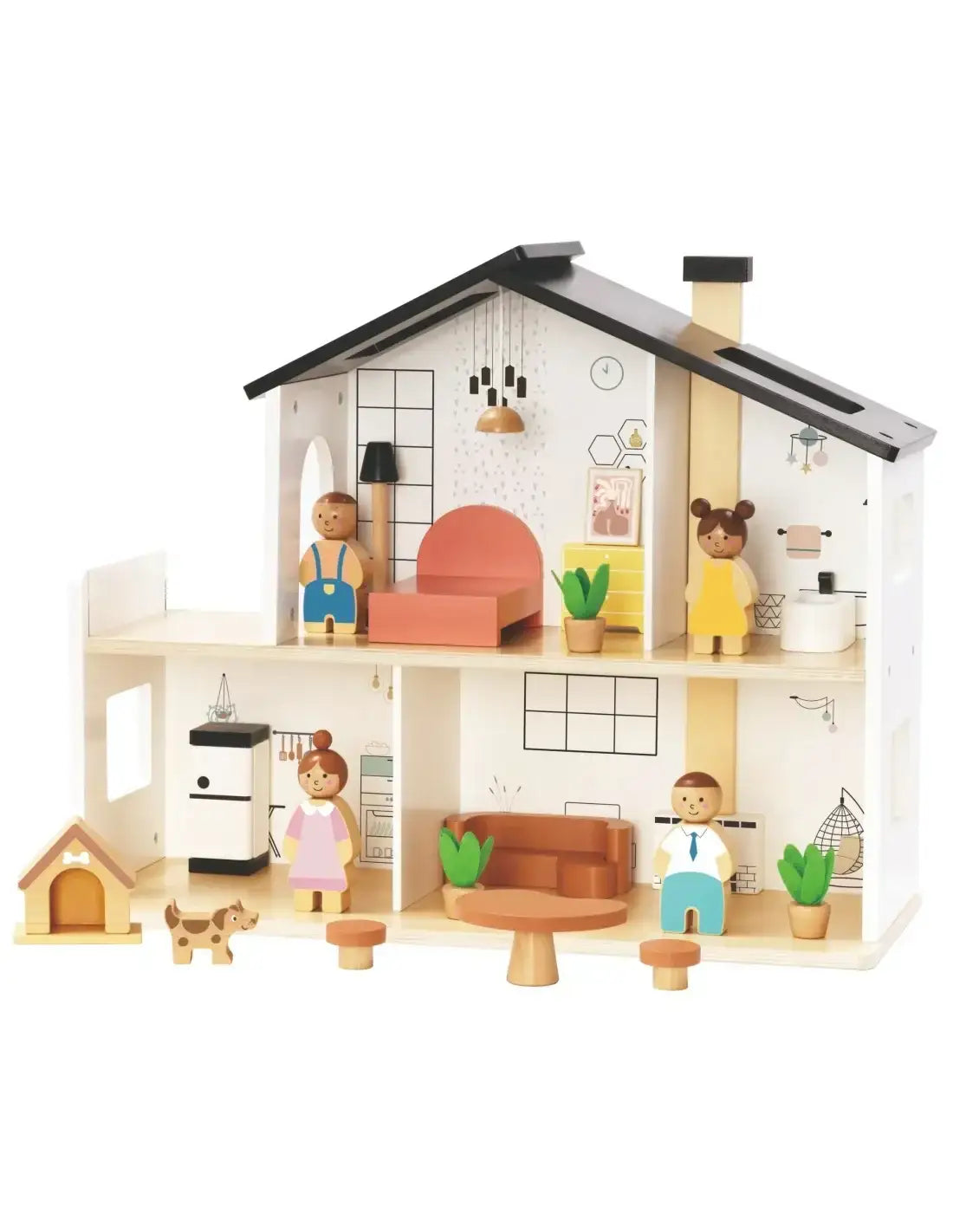 Drewniany domek dla lalek TOOKY TOY 20 elementów – kreatywna zabawa
