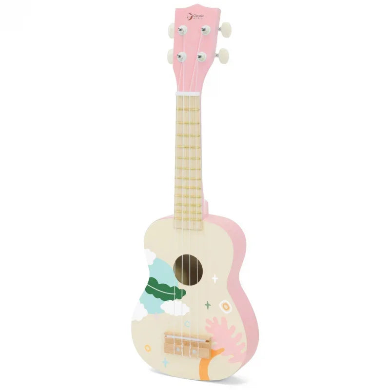 CLASSIC WORLD Drewniane Ukulele Gitara dla Dzieci Różowa - zabawki-dla-dziewczynki