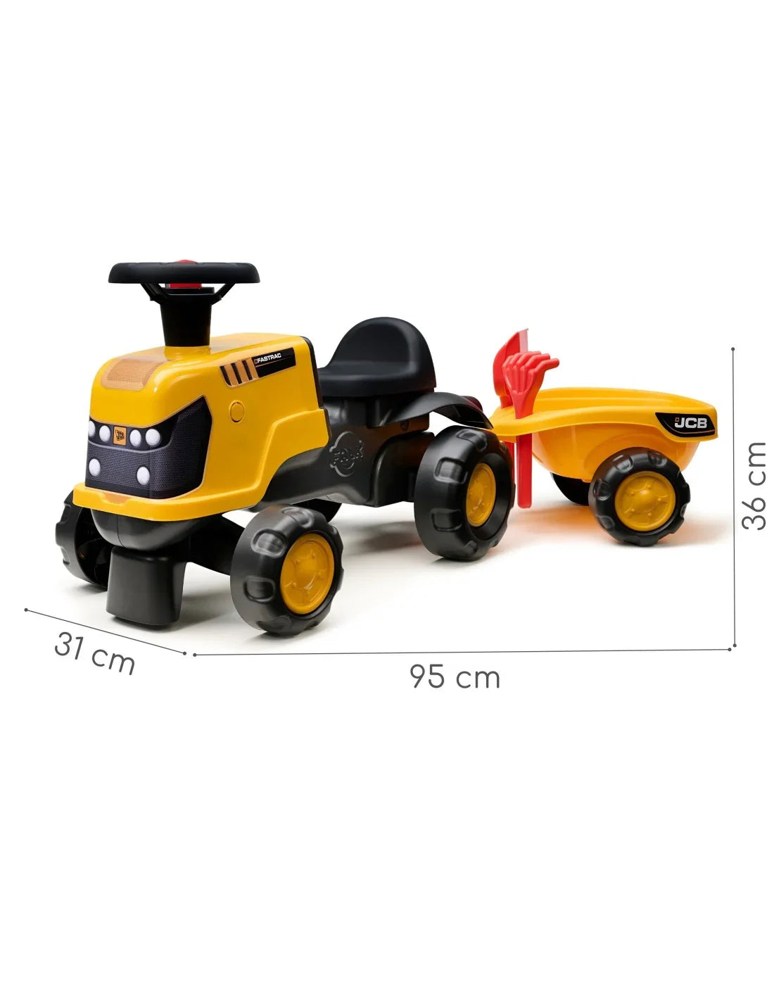Jeździk FALK JCB Fastrac z łopatką i grabkami do piasku - zabawki-dla-dziewczynki