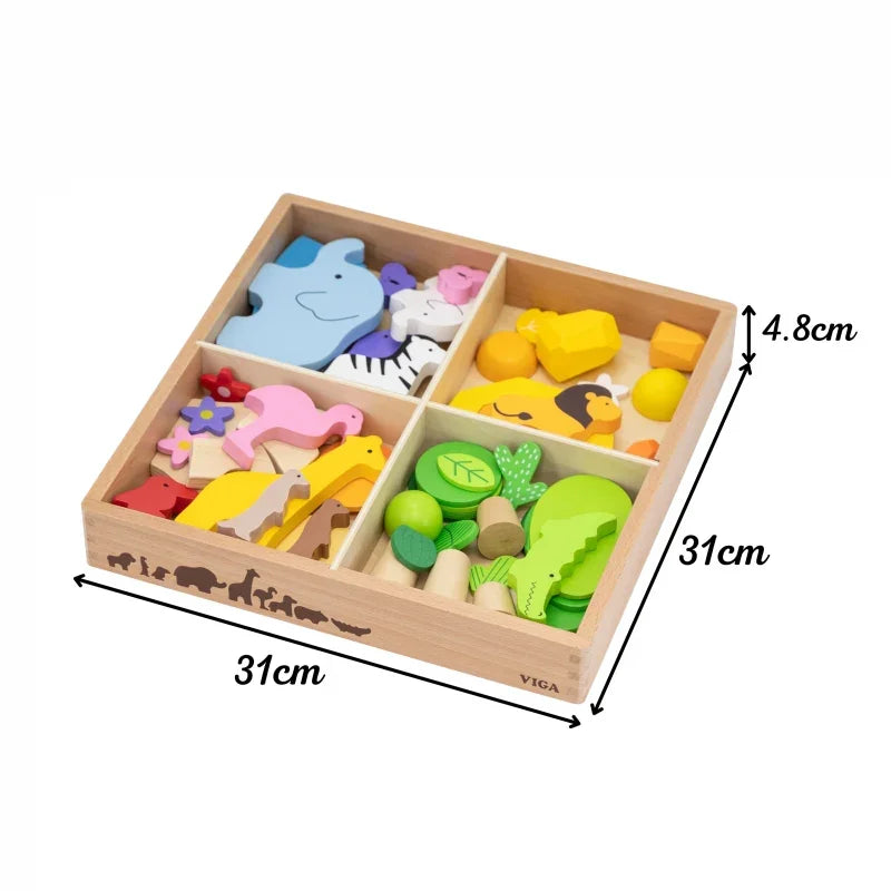 7-VIGA Drewniane Klocki Kolorowe Opowieści Tropikalne Pudełko 55el.-7