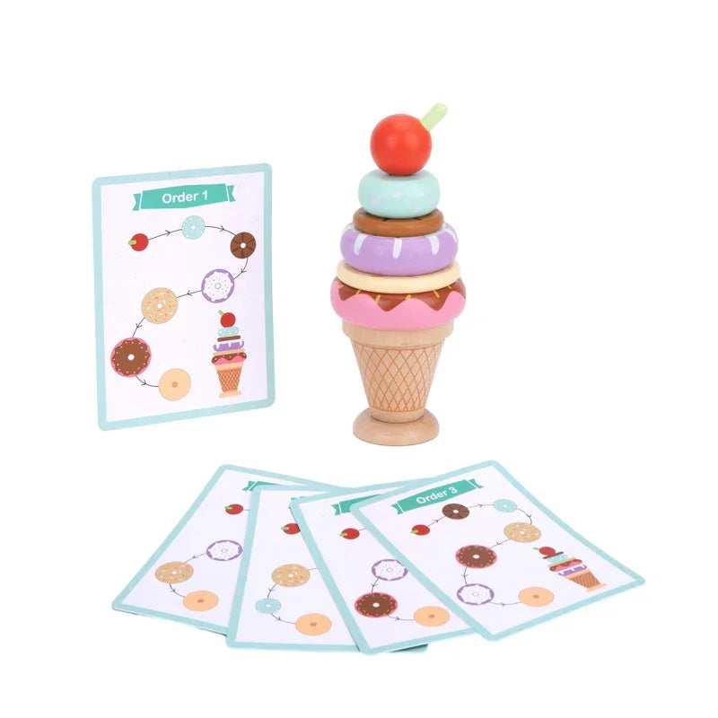 WOOPIE GREEN Drewniane Lody Układanka Montessori Cukiernia 12 el. - zabawki-dla-dziewczynki
