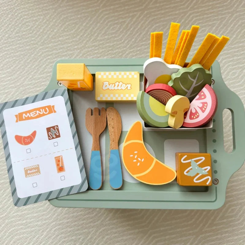 WOOPIE GREEN Zestaw Śniadaniowy z Tacą i Akcesoriami Serwis Pastelowy - zabawki-dla-dziewczynki