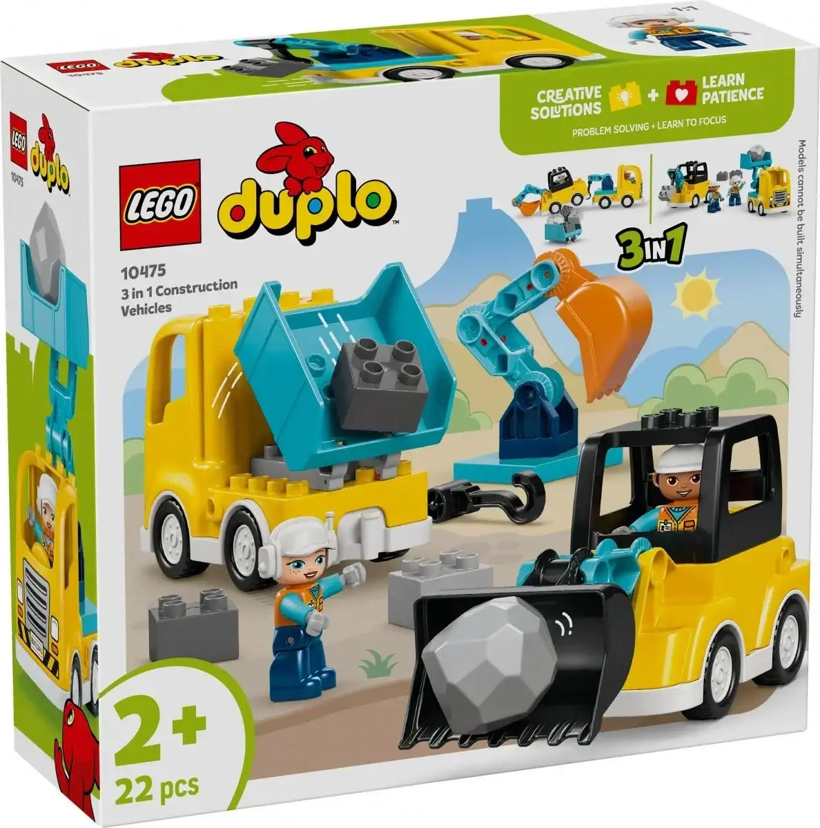 LEGO Duplo 3w1 pojazdy budowlane, zabawka edukacyjna dla dzieci 2+, kolorowe klocki - zabawki-dla-dziewczynki