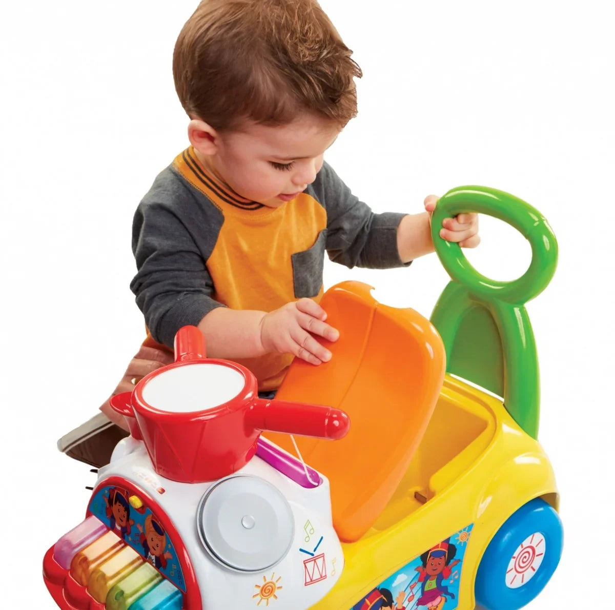 Jeździk Fisher Price Muzyczna Parada żółty - zabawki-dla-dziewczynki