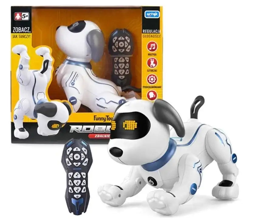 Interaktywny robot pies Artyk Robopies R/C dla dzieci, zdalnie sterowany piesek chodzący i tańczący