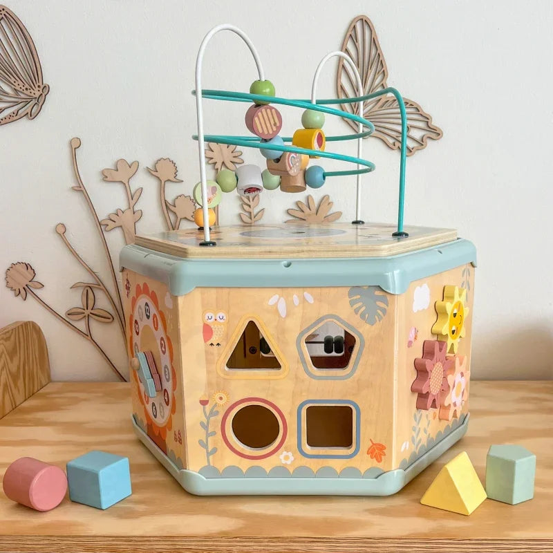 TOOKY TOY Interaktywny Drewniany Sześciokąt Montessori Otwierane Pudełko - zabawki-dla-dziewczynki