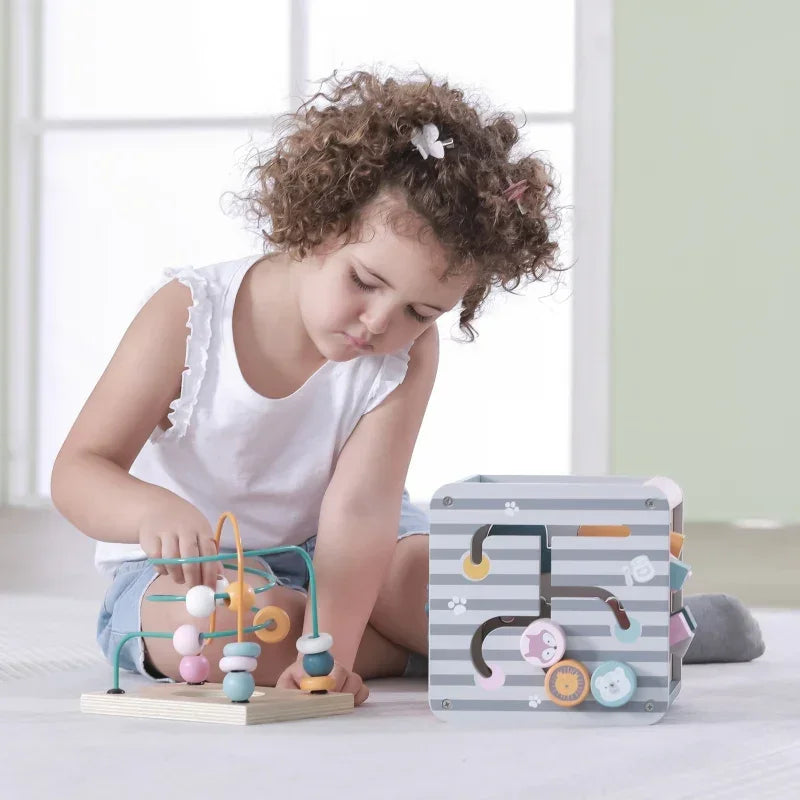 Viga PolarB Activity Box Drewniane Edukacyjne Centrum Gier 5w1 kostka - zabawki-dla-dziewczynki