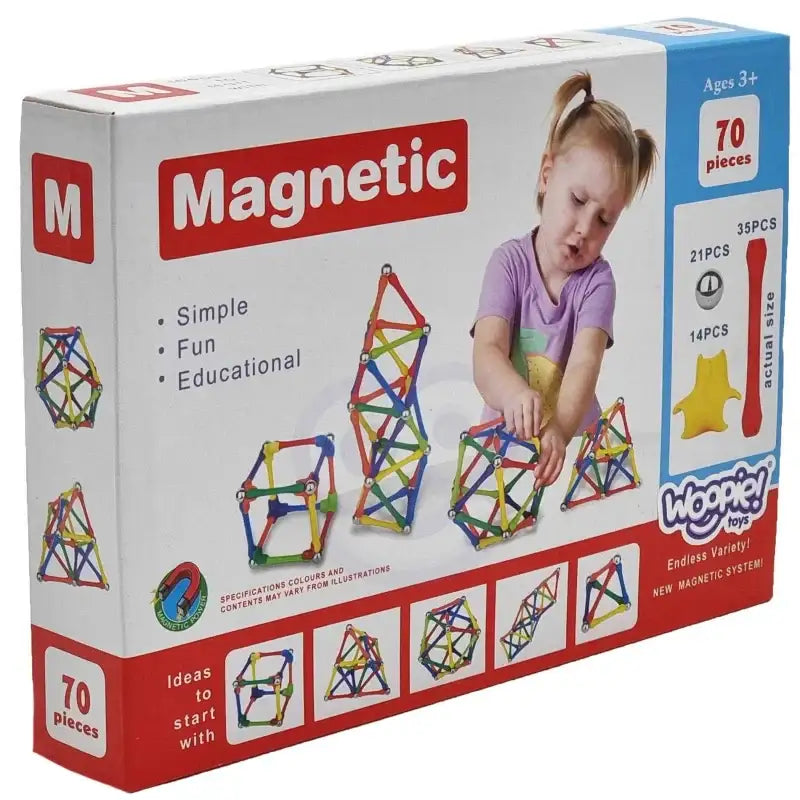 WOOPIE Klocki Magnetyczne Konstrukcyjne Układanka Kreatywna 70 el. - zabawki-dla-dziewczynki