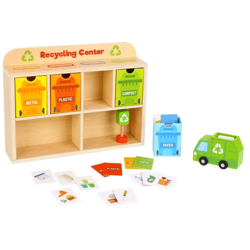 TOOKY TOY Drewniane Centrum Recyklingu Edukacyjny Sorter - zabawki-dla-dziewczynki