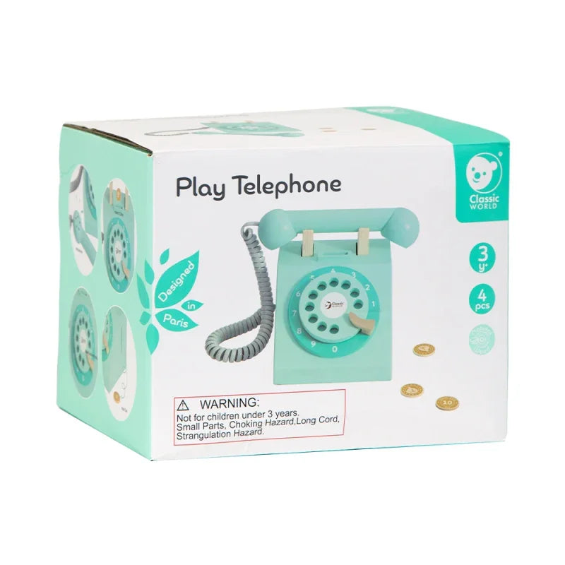 CLASSIC WORLD Klasyczny Drewniany Telefon dla Dzieci 4 el. - zabawki-dla-dziewczynki