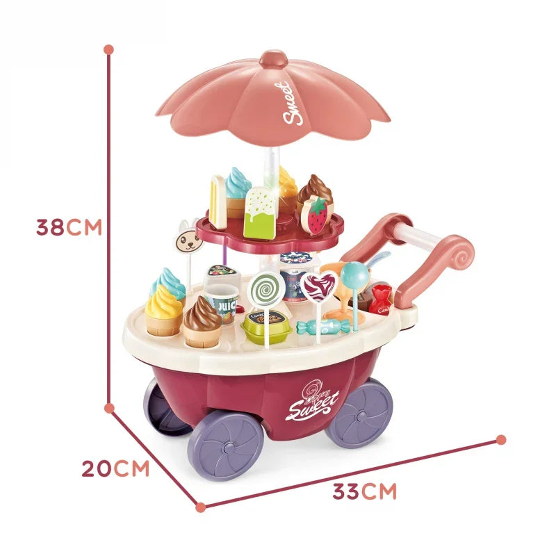 WOOPIE Sklep Food Truck Cukiernia Wózek Stoisko z Lodami Słodyczami Dźwięk Światło + 36 Akc - zabawki-dla-dziewczynki