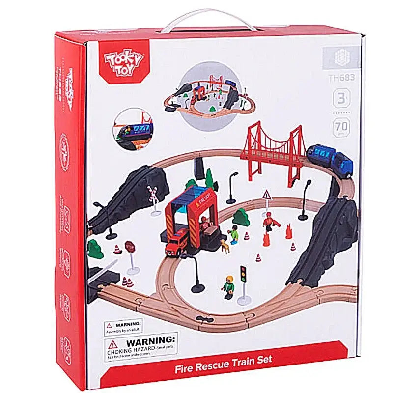 drewniana kolejka Tooky Toy z pojazdami miejskimi - zabawki-dla-dziewczynki