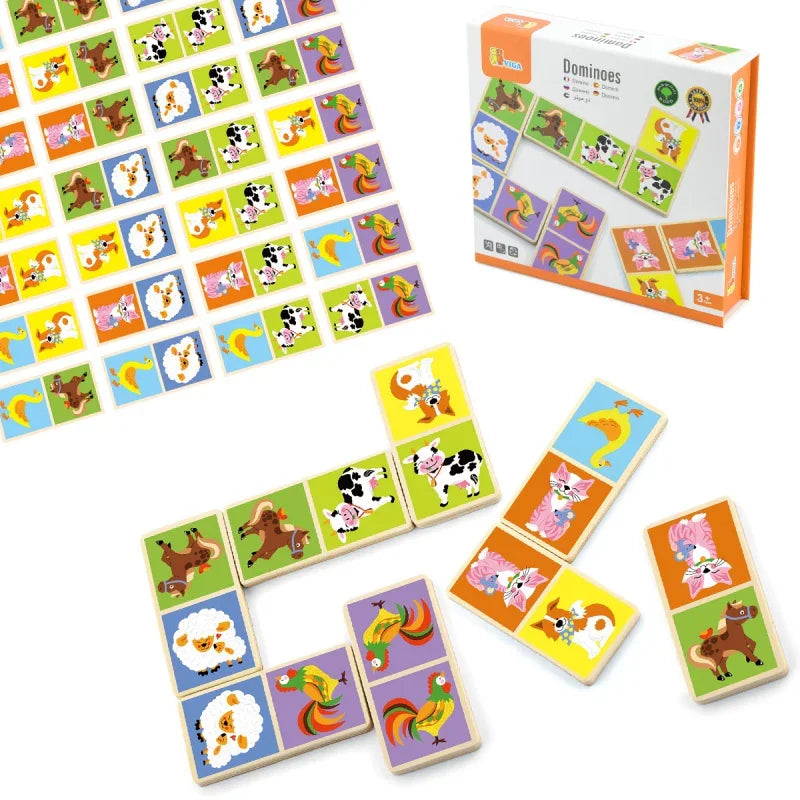 Drewniana gra Domino Farma Viga Toys 28 elementów Montessori - zabawki-dla-dziewczynki