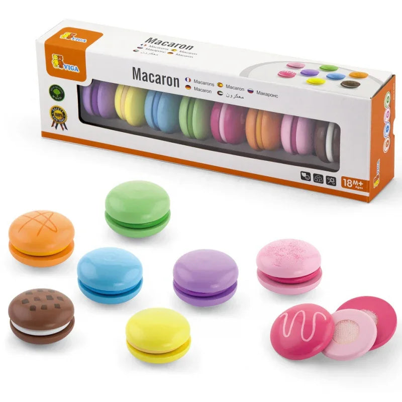 Drewniany Ciastka Zestaw kolorowych makaroników Viga Toys 8 sztuk - zabawki-dla-dziewczynki