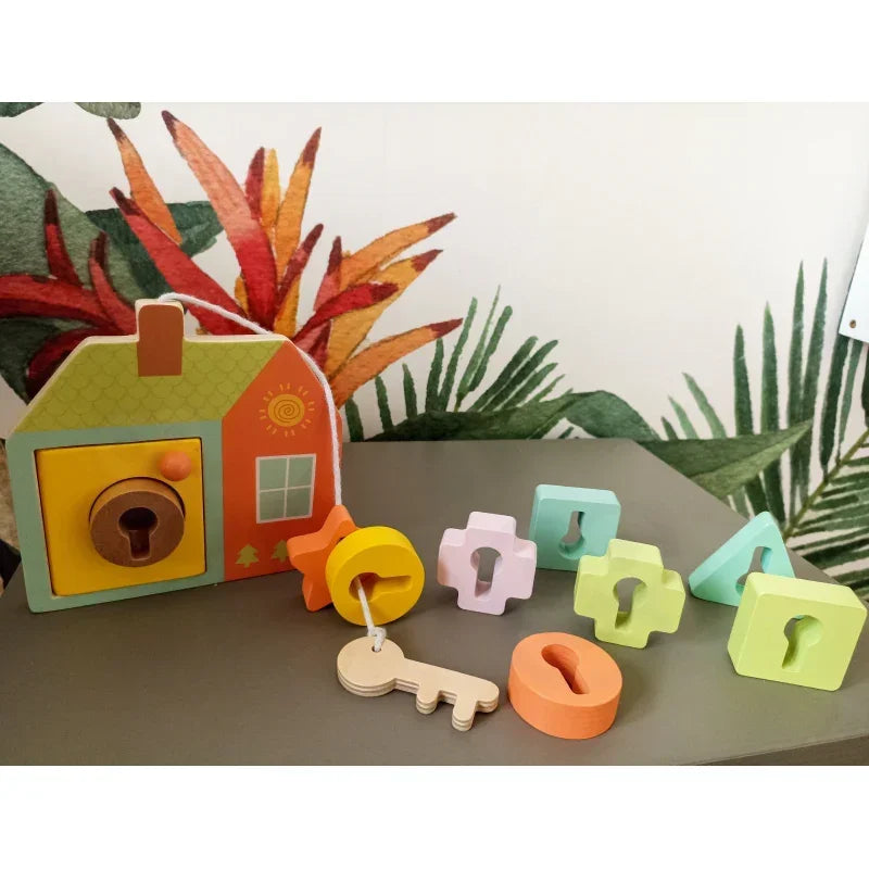 CLASSIC WORLD Drewniana Przeplatanka Klocki do Nawlekania Klucze i Drzwi MONTESSORI 11 el. - zabawki-dla-dziewczynki