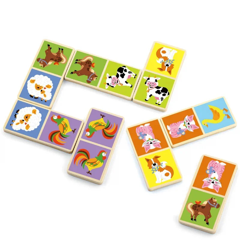 Drewniana gra Domino Farma Viga Toys 28 elementów Montessori - zabawki-dla-dziewczynki