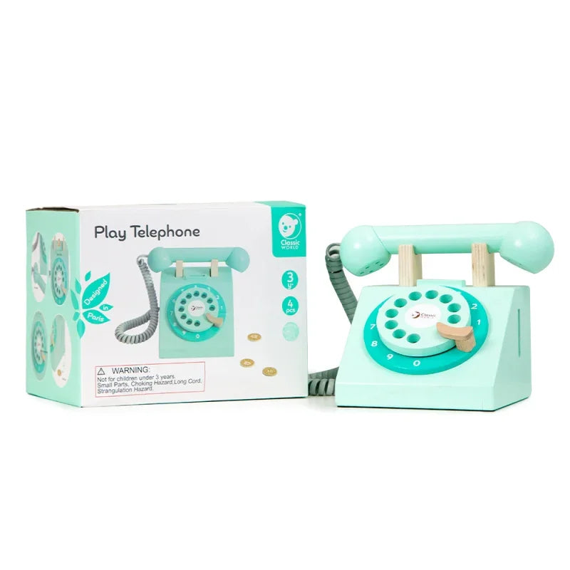 CLASSIC WORLD Klasyczny Drewniany Telefon dla Dzieci 4 el. - zabawki-dla-dziewczynki