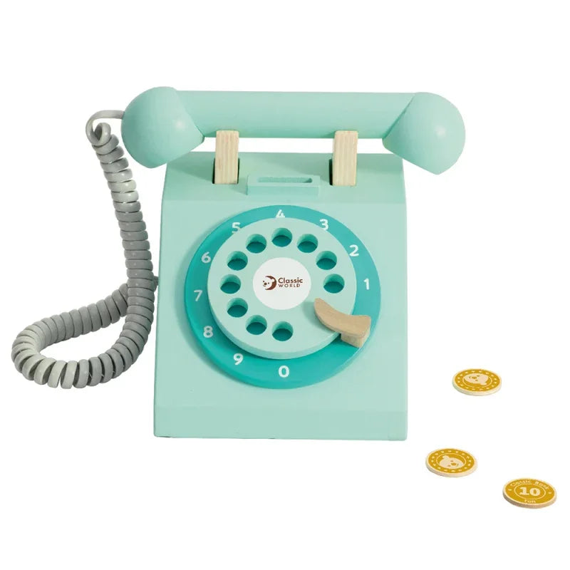 CLASSIC WORLD Klasyczny Drewniany Telefon dla Dzieci 4 el. - zabawki-dla-dziewczynki