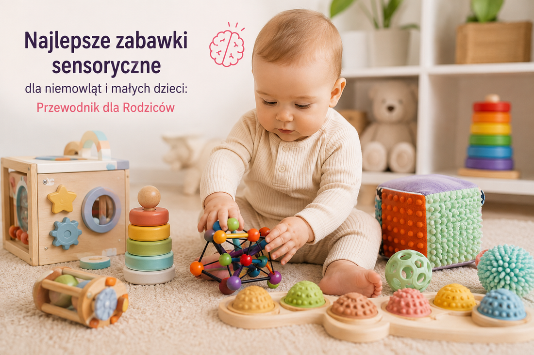 Najlepsze zabawki sensoryczne dla niemowląt i małych dzieci – przewodnik dla rodziców przedstawiający zabawki wspierające rozwój sensoryczny, motorykę i koordynację ruchową dziecka.